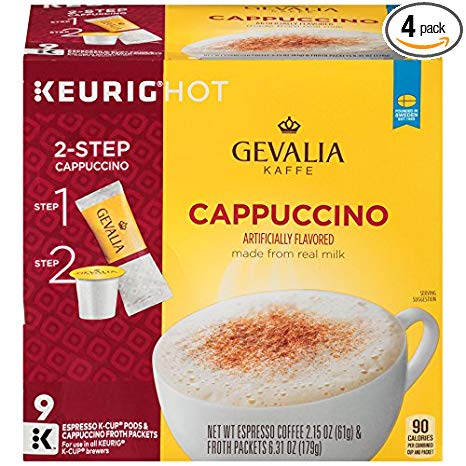 GEVALIA Cappuccino K-CUP Pods and Froth Packets, 9 Count (Pack Of 4)