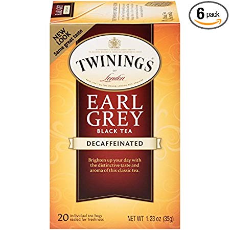 Twinings of London Decaffeinated Earl Grey Black Tea Bags, 20 Count (Pack of 6)
