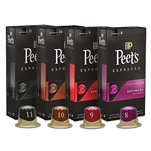 Peet's Coffee Espresso Capsules Variety Pack, 10 Each (40 Count) Compatible with Nespresso OriginalLine Brewers, Single Cup Coffee Pods