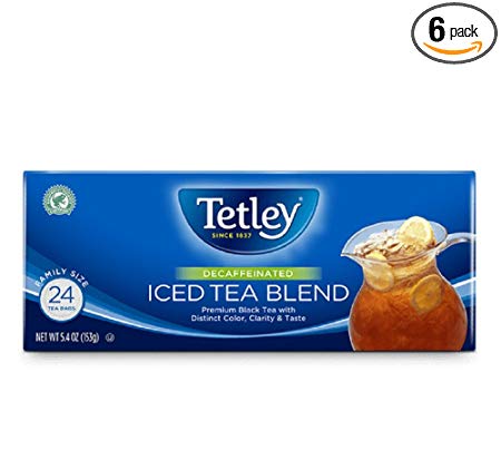 Tetley Black Tea, Decaffeinated Iced Tea Blend, Family Size, 24 Round Tea Bags (Pack of 6)