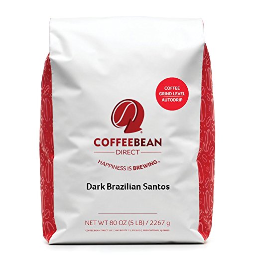 Coffee Bean Direct Dark Brazilian Santos, Dark Roast, Ground Coffee, 5 Pound