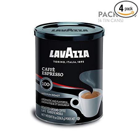 Lavazza Caffe Espresso Ground Coffee Blend, Medium Roast, 8-Ounce Cans (Pack of 4)