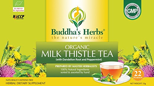 Buddha's Herbs Premium Organic Milk Thistle Tea with Dandelion Root (Pack of 4)