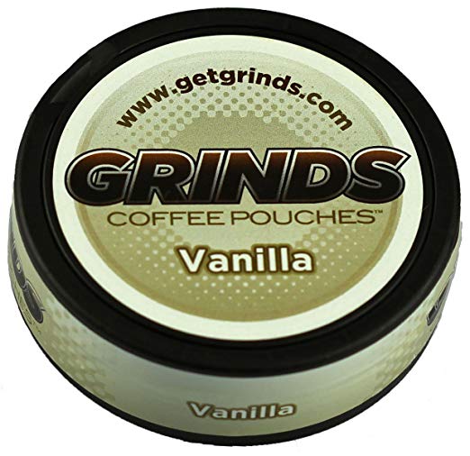 Grinds Coffee Pouches - 6 Cans - Vanilla - Tobacco Free, Nicotine Free Healthy Alternative
