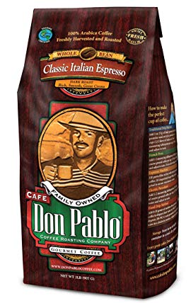 Cafe Don Pablo Gourmet Coffee - Classic Italian Espresso - Dark Roast - Whole Bean Coffee - 2 Pound Bag