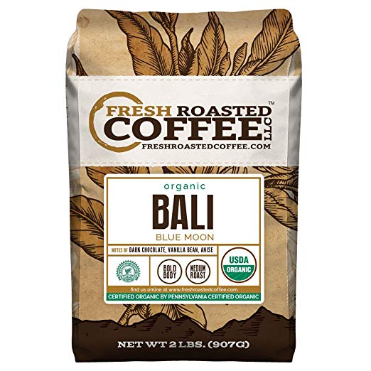 Bali Blue Moon Organic, Rain Forest Alliance, Whole Bean coffee, Fresh Roasted Coffee LLC. (2 lb.)
