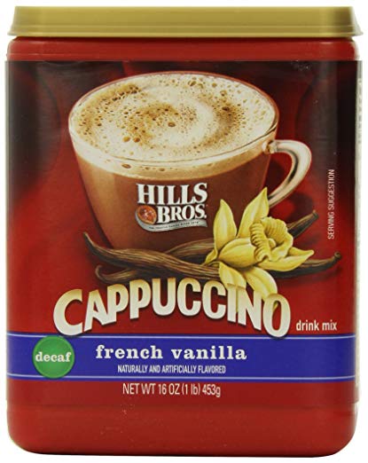 Hills Bros. Instant Cappuccino Mix, Decaf French Vanilla Cappuccino–Easy to Use, Enjoy Coffeehouse Flavor at Home-Decadent Cappuccino with Sweet Notes and No Caffeine (16 Ounces)