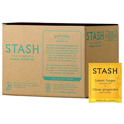 Stash Tea Lemon Ginger Herbal Tea 100 Count Box of Tea Bags, Premium Herbal Tisane, Citrus-y Warming Herbal Tea, Enjoy Hot or Iced