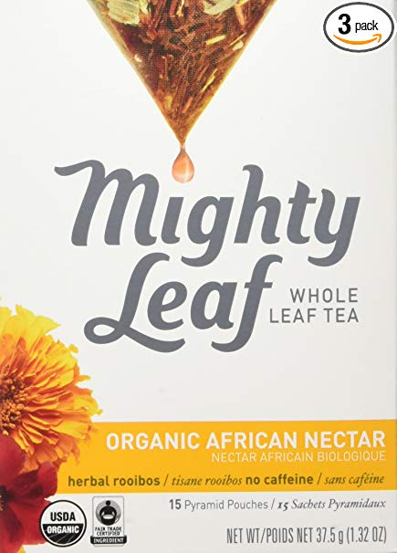 Mighty Leaf Herbal Tea, Organic African Nectar, 15 Pouches (Pack of 3)