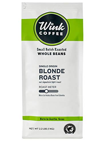 Wink Coffee Blonde Roast, Whole Bean Coffee, 100% Arabica, Large 2.2 Pound Bag, Colombian Single Origin, Smooth, Light, and Complex, Sustainable Sourcing