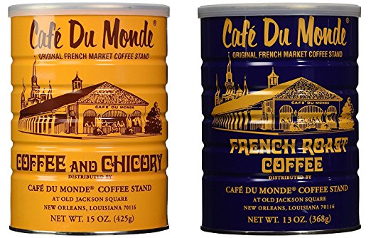 Cafe Du Monde Coffee and Chickory and French Roast Bundle. New Orleans Coffee Bundle Includes One 15 ounce Original Coffee And One 13 Ounce French Roast.