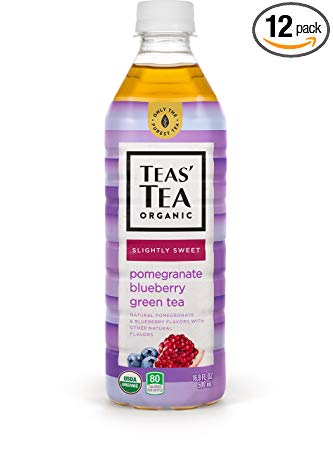 Teas' Tea Organic Lightly Sweet, Pomegranate Blueberry Green Tea, 16.9 Ounce (Pack of 12), Organic, Cane Sugar Sweetened, No Artificial Sweeteners, Antioxidant Rich, High in Vitamin C