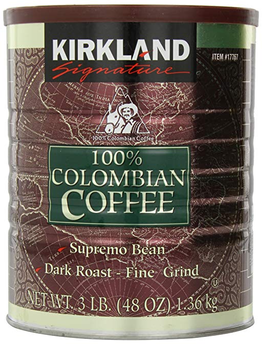 Kirkland Signature 100% Colombian Coffee, Supremo Bean Dark Roast-Fine Grind, 3 Pound