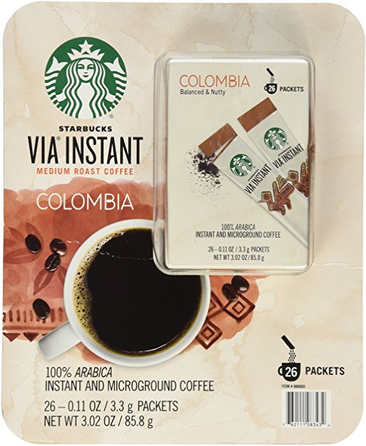 Starbucks Via Instant Medium Roast Colombia Coffee, 26 Count
