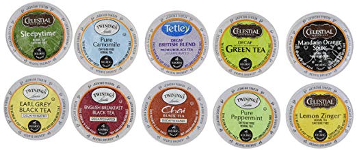 20 Count - Variety Decaf Tea K-Cup for Keurig Brewers From Celestials, Twinnings - 10 Flavors