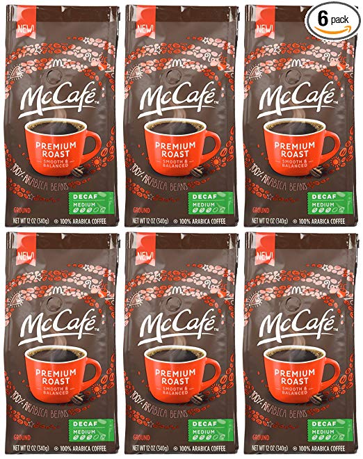 McCafe Coffee, Decaf, Premium Medium Roast, Ground, 12 oz, (6 Pack)