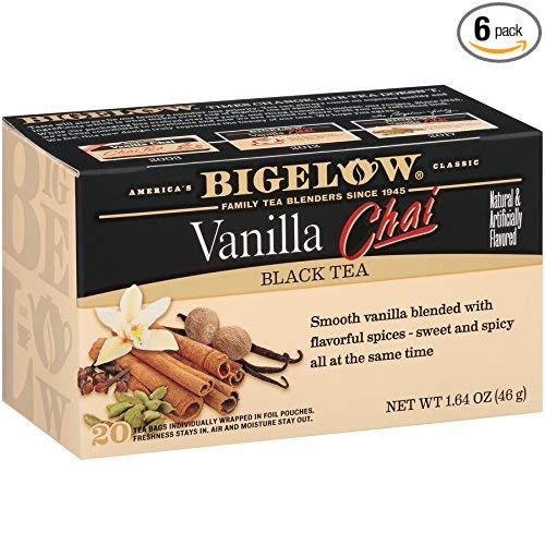 Bigelow Vanilla Chai Tea Bags 20-Count Boxes (Pack of 6) Caffeinated Individual Black Tea Bags, for Hot Tea or Iced Tea, Drink Plain or Sweetened with Honey or Sugar