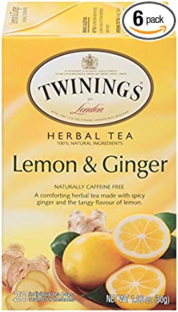 Twinings of London Lemon & Ginger Herbal Tea Bags, 20 Count (Pack of 6)