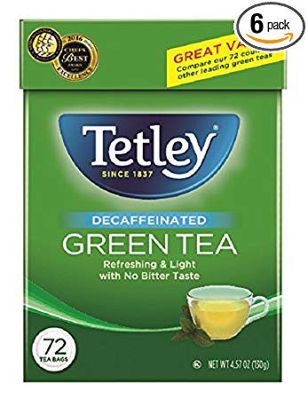 Tetley Green Tea, Decaffeinated, 72 Tea Bags (Pack of 6)