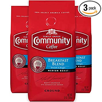 Community Coffee Breakfast Blend Medium Roast Premium Ground 12 Oz Bag (3 Pack), Medium Full Body Smooth Bright Taste, 100% Select Arabica Coffee Beans