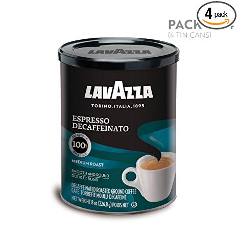Lavazza Espresso Decaffeinato Ground Coffee Blend, Decaffeinated Medium Roast, 8-Ounce Cans (Pack of 4)
