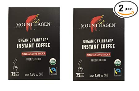 Mount Hagen -REGULAR Organic Instant Coffee Freeze Dried 25 Single Serve Packets- 1.76 Oz Each, (Pack of 2)