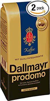 Dallmayr Gourmet Coffee, Prodomo (Whole Bean), 500g Vacuum Packs (Pack of 2)
