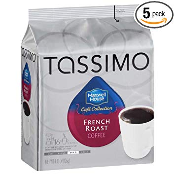 Maxwell House French Roast Coffee, Bold Roast, T-Discs for Tassimo Brewing Machines, 16 Count (Pack of 5)