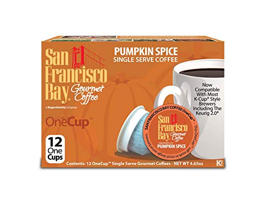 San Francisco Bay OneCup Pumpkin Spice (Seasonal) (12 Count) Single Serve Coffee Compatible with Keurig K-cup Brewers Flavored Single Serve Coffee Pods, Compatible with most single serve brewers