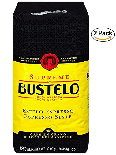 Supreme by Bustelo Whole Bean Espresso Coffee, Two 16-Ounce Bags (2 Pounds)