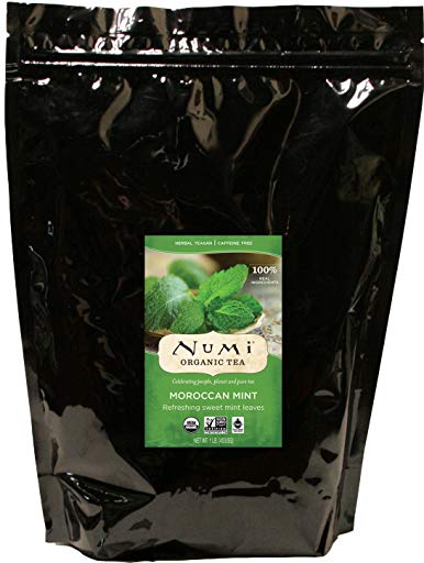 Numi Organic Tea Moroccan Mint, 1lb Pouch, Bulk Loose Herbal Tea (Packaging May Vary), Premium Caffeine-Free Herbal Tisane, Organic Non-Caffeinated Moroccan Mint Tea, Drink Hot or Iced
