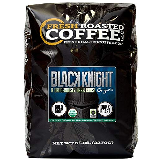 Organic Black Knight Dark Roast Coffee, Artisan Blend, Fair Trade, Whole Bean Bag, Fresh Roasted Coffee LLC. (5 LB.)