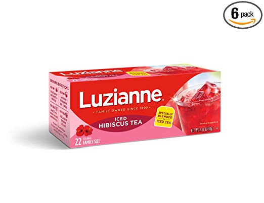 Luzianne Family Size Iced Hibiscus Tea 22 ct Box (Pack of 6)