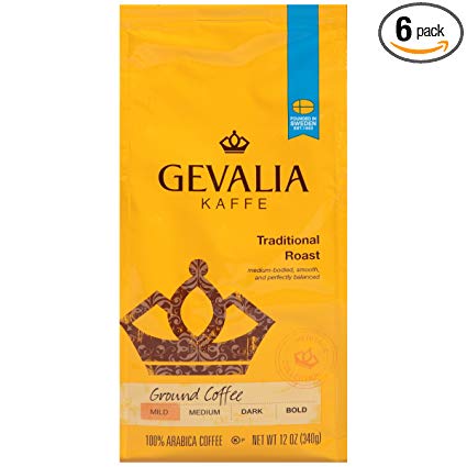 Gevalia Traditional Roast Ground Coffee, 12 oz Bags, Pack of 6