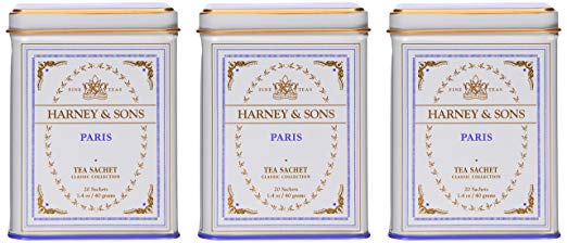 Harney & Sons Paris Black Tea Sachet Collection, All Natural - Classic Tin of 20 Sachets, 1.4 Ounce - 3-Pack