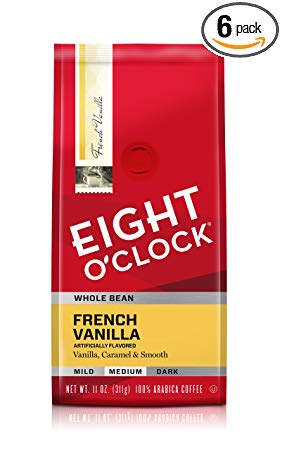 Eight O'Clock Whole Bean Coffee, French Vanilla, 11 Ounce (Pack of 6)