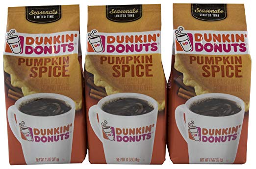 Dunkin Donuts Ground Coffee, Pumpkin Spice, 11 Ounce (Pack of 3)