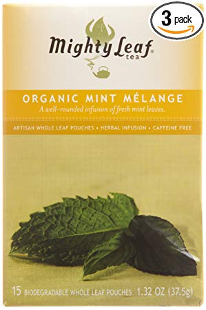 Mighty Leaf Organic Tea, Mint Melange, 15-Count Whole Leaf Pouches 1.32 Oz (Pack of 3)