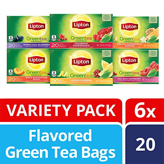 Lipton Green Tea Bags, Tea Variety Pack, 20 ct, Pack of 6