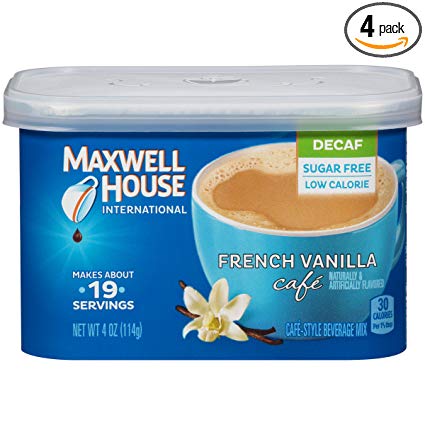 Maxwell House International Cafe Flavored Instant Coffee, French Vanilla, Decaf & Sugar Free, 4 Ounce Canister (Pack of 4)