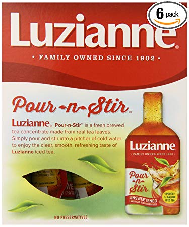 Luzianne Pour-n-Stir Unsweetened Tea, 1 oz. Pouches, 6 Count (Pack of 6)