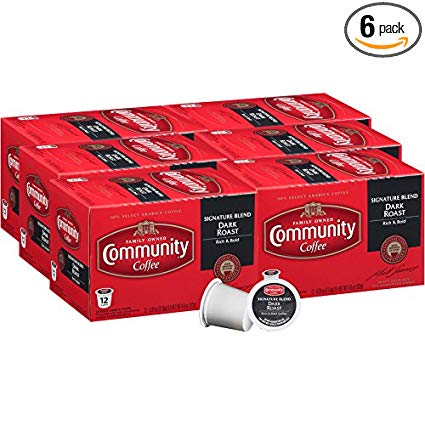 Community Coffee Signature Blend Dark Roast Single Serve, 72 Ct Box, Compatible with Keurig 2.0 K Cup Brewers, Full Body Bold Taste, 100% Arabica Coffee Beans