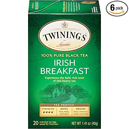 Twinings of London Irish Breakfast Tea Bags, 20 Count (Pack of 6)