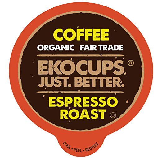 EKOCUPS Artisan Organic Espresso Dark Roast Coffee in Recyclable Single Serve Cups for Keurig K-Cup Brewers, 20 Count