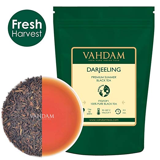 VAHDAM, Darjeeling​ Black Tea Leaves​ from Himalayas - 120+ Cups, 100% Certified Pure Unblended Darjeeling, FTGFOP1 Grade Loose Leaf Tea, Packed & Shipped Direct from Source in India, 9-Ounce Bag