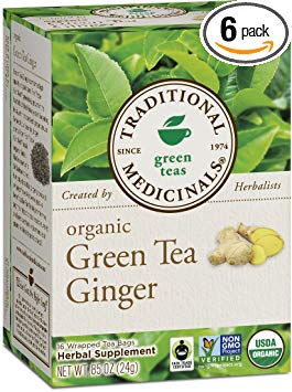 Traditional Medicinals Organic Green Tea Ginger, 16 Tea Bags (Pack of 6)