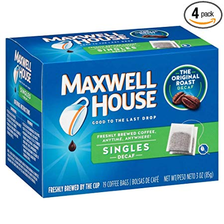 Maxwell House Original Blend Decaf Ground Coffee, Medium Roast, 19 Single Serve Coffee Bags (Pack of 4)