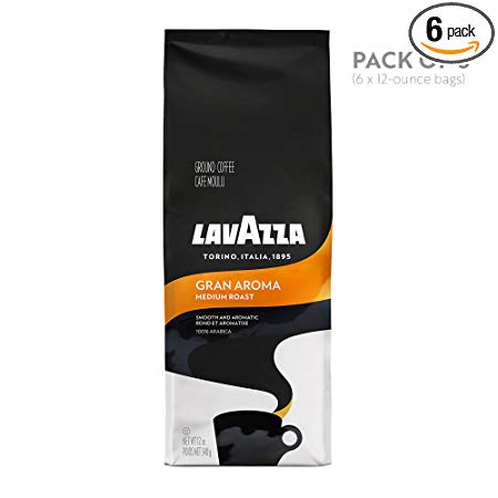 Lavazza Gran Aroma Ground Coffee Blend, Medium Espresso Roast, 12-Ounce Bags (Pack of 6)
