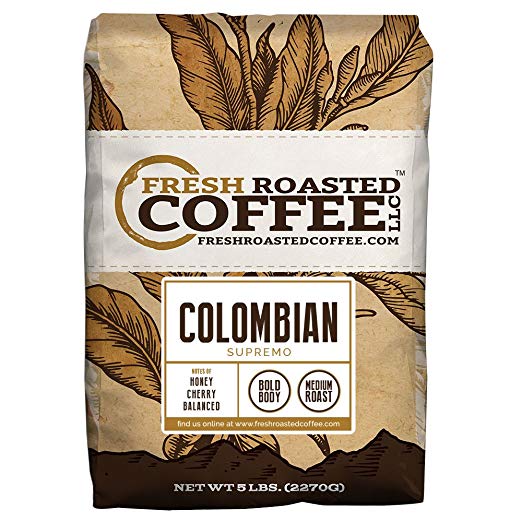 100% Colombian Supremo Coffee, Whole Bean, Fresh Roasted Coffee LLC (5 lb.)