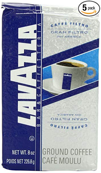 Lavazza Gran Filtro Ground Coffee Blend, Medium Roast, 8-Ounce Bricks (Pack of 5)